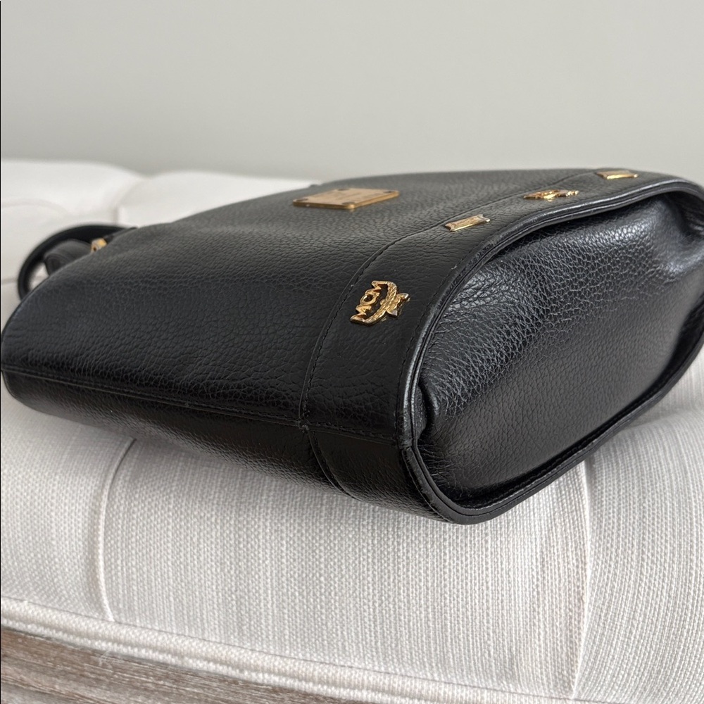 MCM Black Leather Top-Handle Satchel with Gold Hardware - Picture 4 of 13